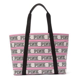 Victoria's Secret PINK Pink & White Striped Logo bag